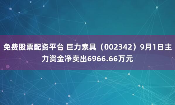 免费股票配资平台 巨力索具（002342）9月1日主力资金净卖出6966.66万元