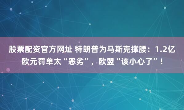 股票配资官方网址 特朗普为马斯克撑腰：1.2亿欧元罚单太“恶劣”，欧盟“该小心了”！